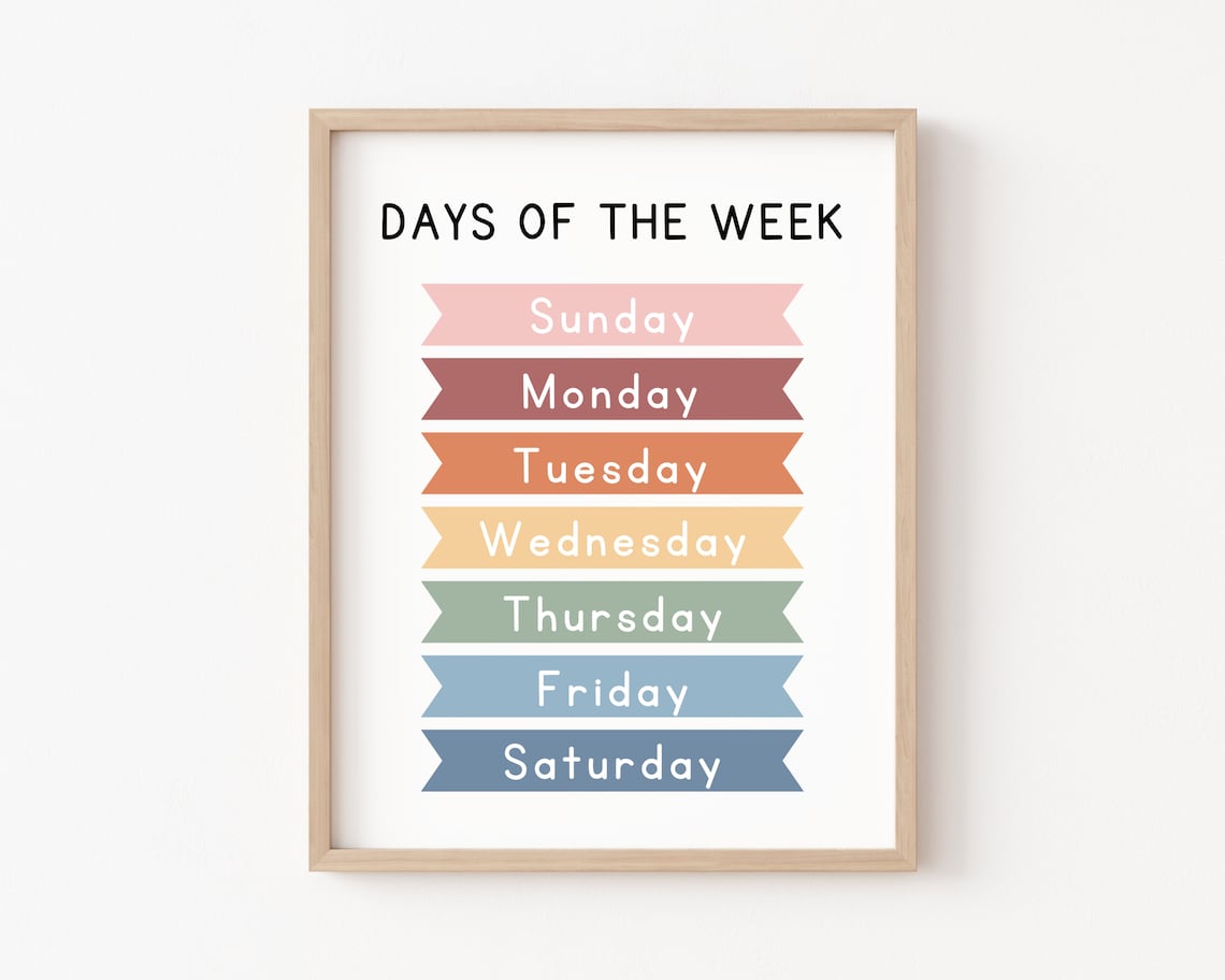 Days of the Week Educational Posters, Classroom Decor