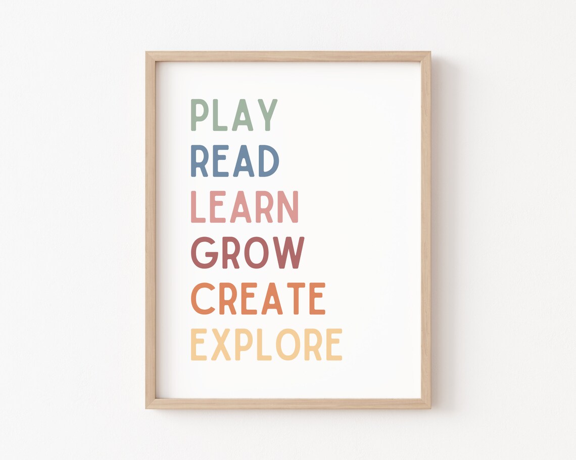 Play Read Learn Grow Create Explore Playroom Art Print