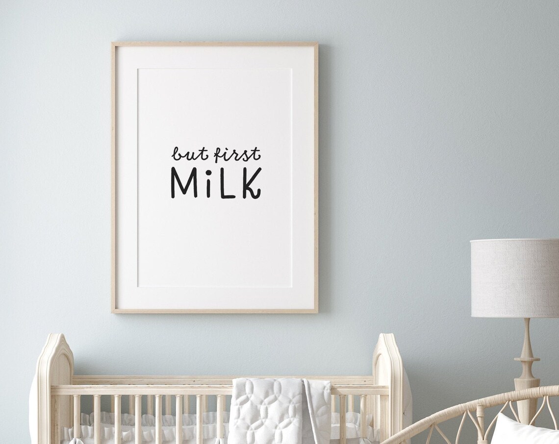 But First Milk Nursery Sign Minimalist Baby Shower Gift Idea Poster