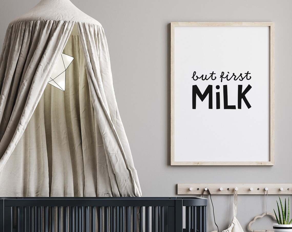 But First Milk Nursery Baby Room Sign Scandinavian Style Poster