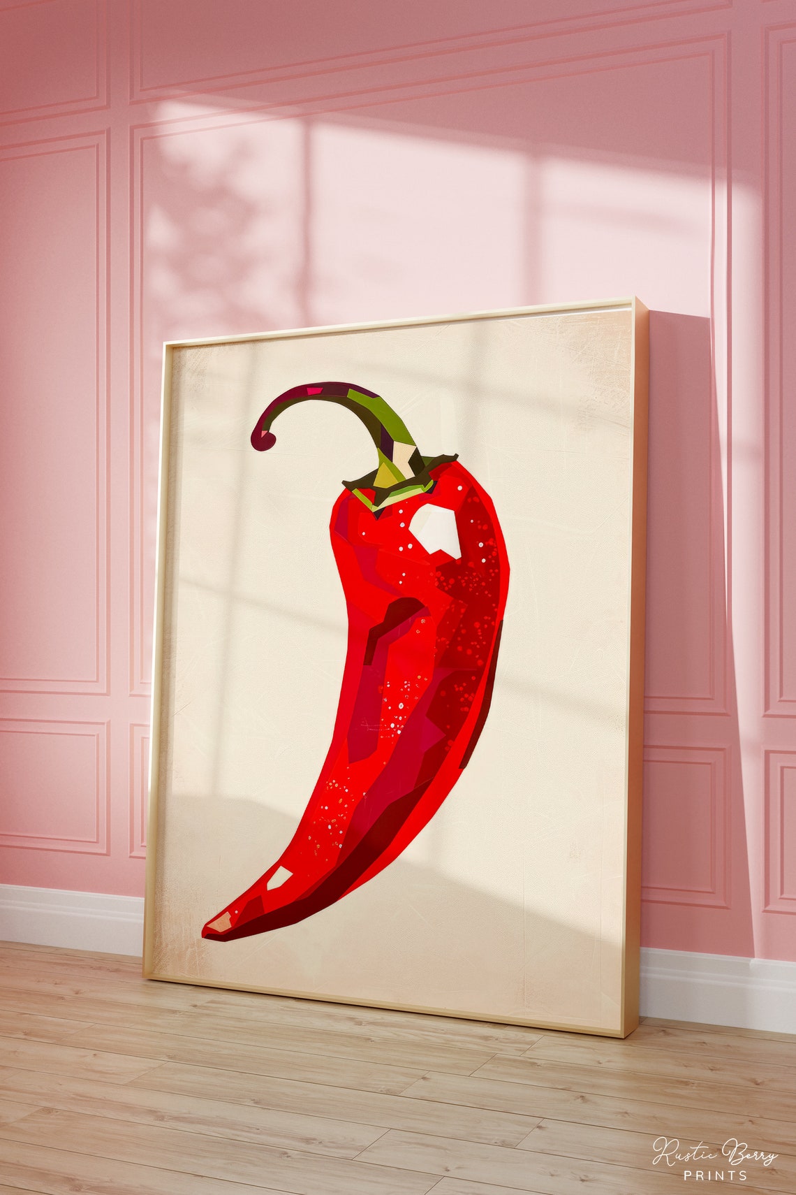 Red Chili Pepper Modern Kitchen Illustration Cream Minimalist Poster