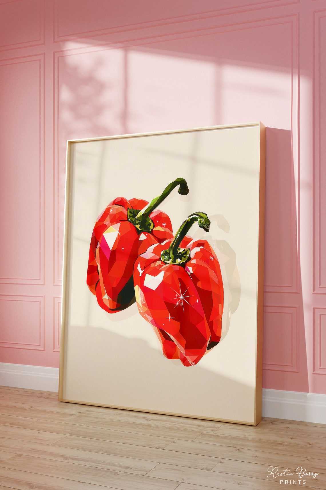 Red Bell Peppers Low Poly Geometric Modern Kitchen Decor Poster