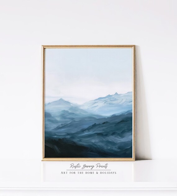 Blue Mountains Art Print Wall Art Abstract Mountains Print Painting Living Room Wall Art Art