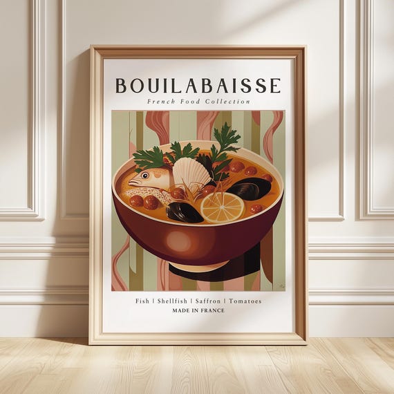 Bouillabaisse Art Print French Seafood Poster Mediterranean Kitchen Decor Foodie Gift