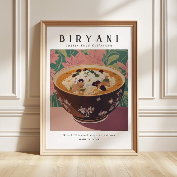Biryani Art Print Indian Rice Dish Poster Kitchen Wall Decor Foodie Gift