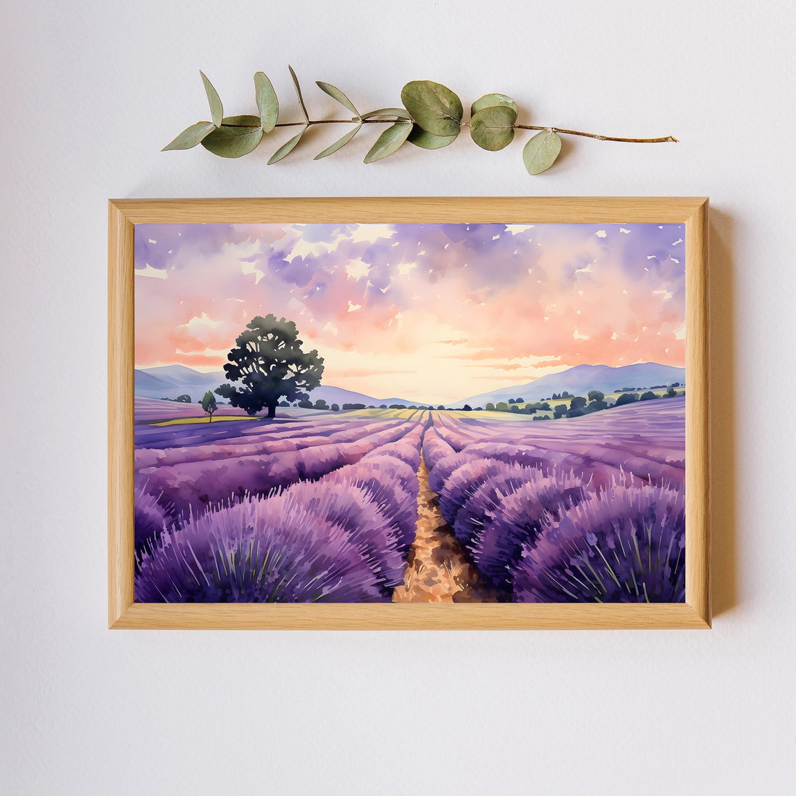 Lavender Field Art French Country Print Lavender Watercolor Landscape Watercolor Wildflowers Painting Art - Image 2