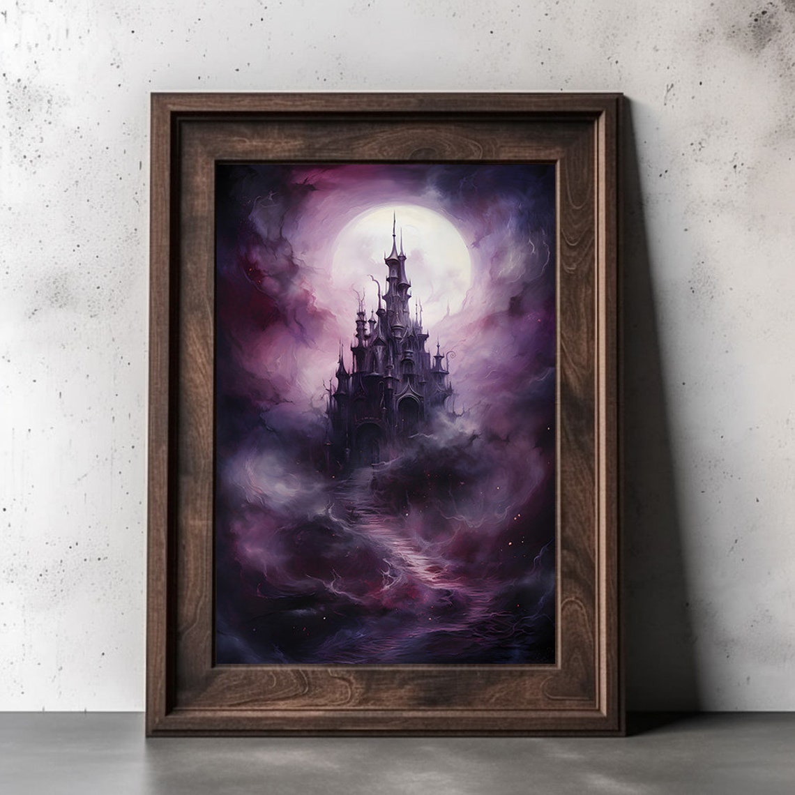 Purple Gothic Castle Moonlit Mist Dark Fantasy Castle Wall Art - Image 2