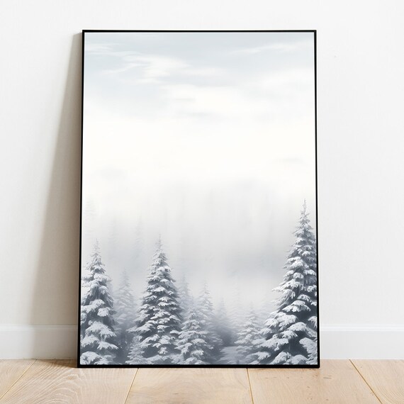 Winter Forest Print Moody Winter Country Scenery Rustic Winter Landscape Print Christmas Art Cottagecore Wall Art