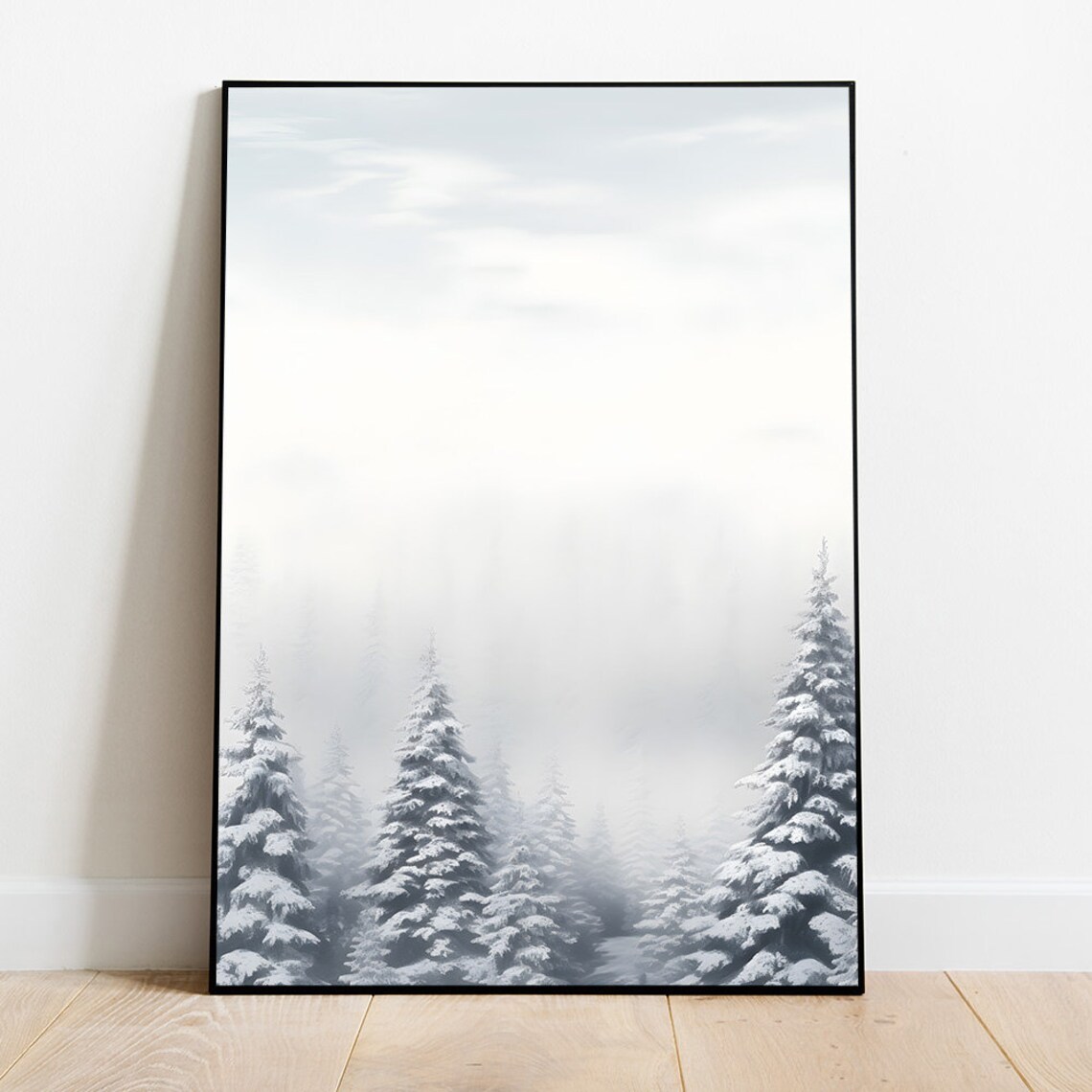 Snow Covered Pine Trees Minimalist Winter Forest Landscape Poster