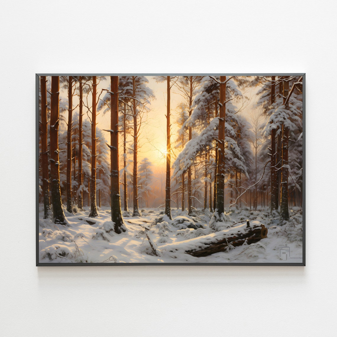 Golden Sunrise Over Snowy Pine Forest On Winter Morning Poster