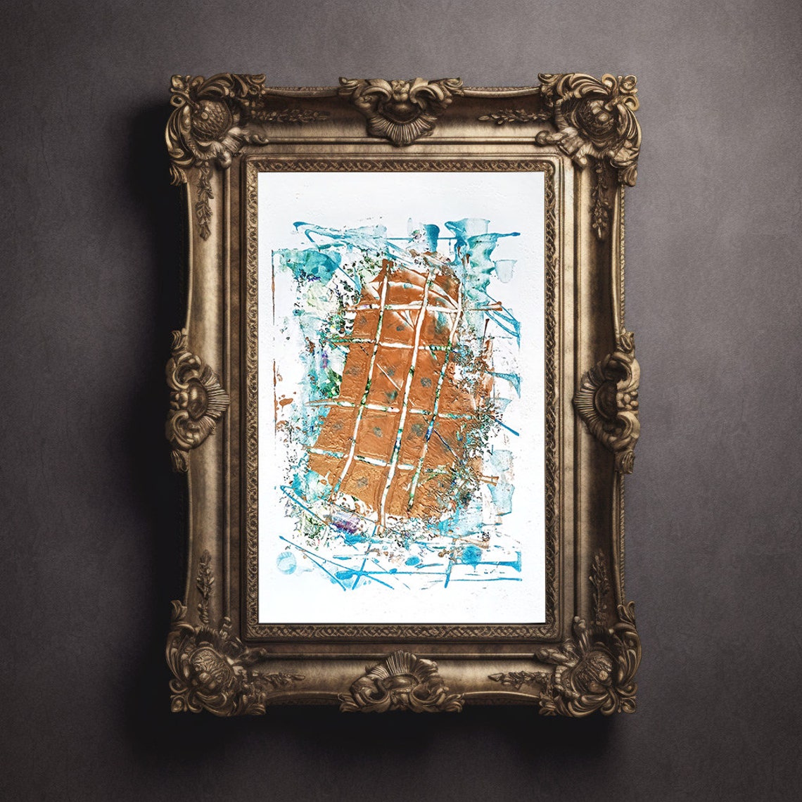 Rust Copper Abstract With Turquoise Splash Modern Art Poster - Image 3