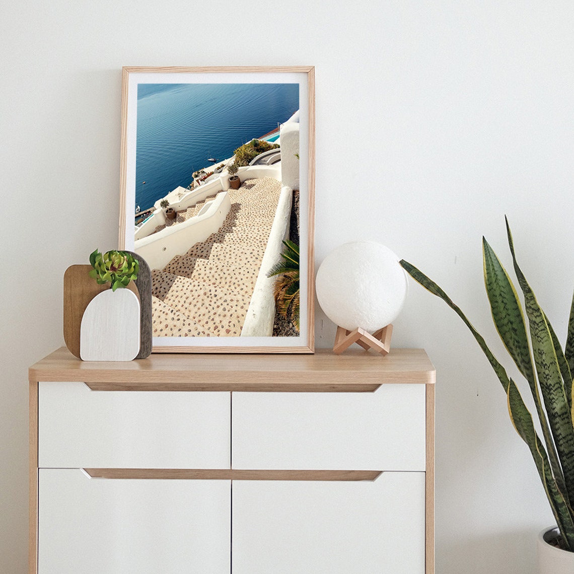 Santorini Pebble Stairs Sea View Whitewashed Path Greek Island Poster - Image 2