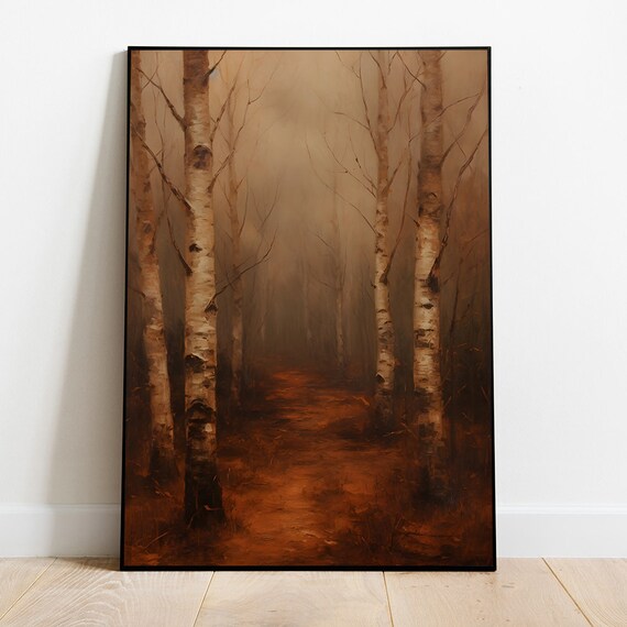 Birch Tree Autumn Forest Art Print, Rustic Fall