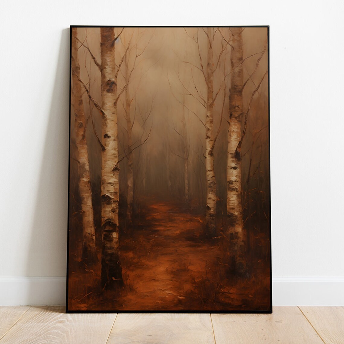 Birch Tree Autumn Forest Art Print, Rustic Fall