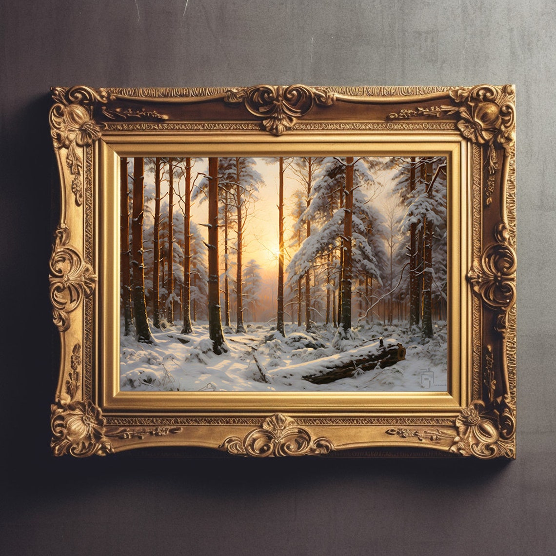 Golden Sunrise Over Snowy Pine Forest On Winter Morning Poster - Image 3