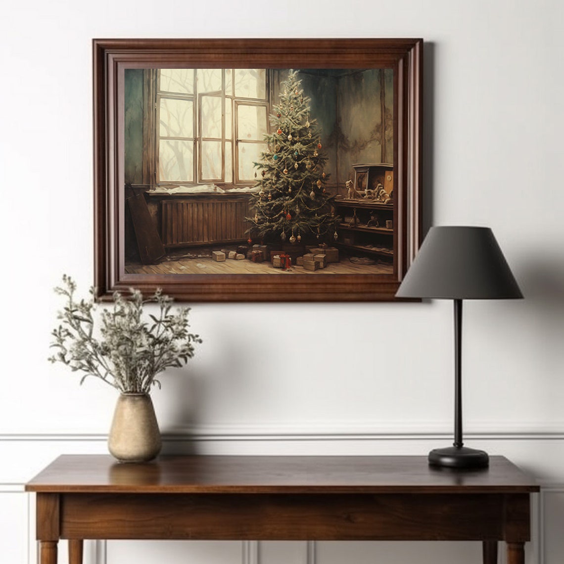 Rustic Christmas Tree In An Old Country Room With Gifts Poster - Image 2
