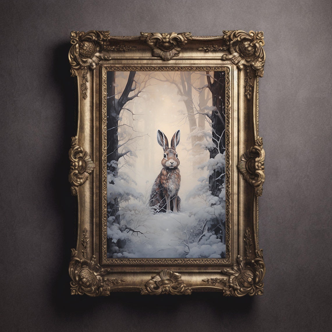 Wild Hare Standing In A Snowy Winter Forest Wildlife Wall Art - Image 3