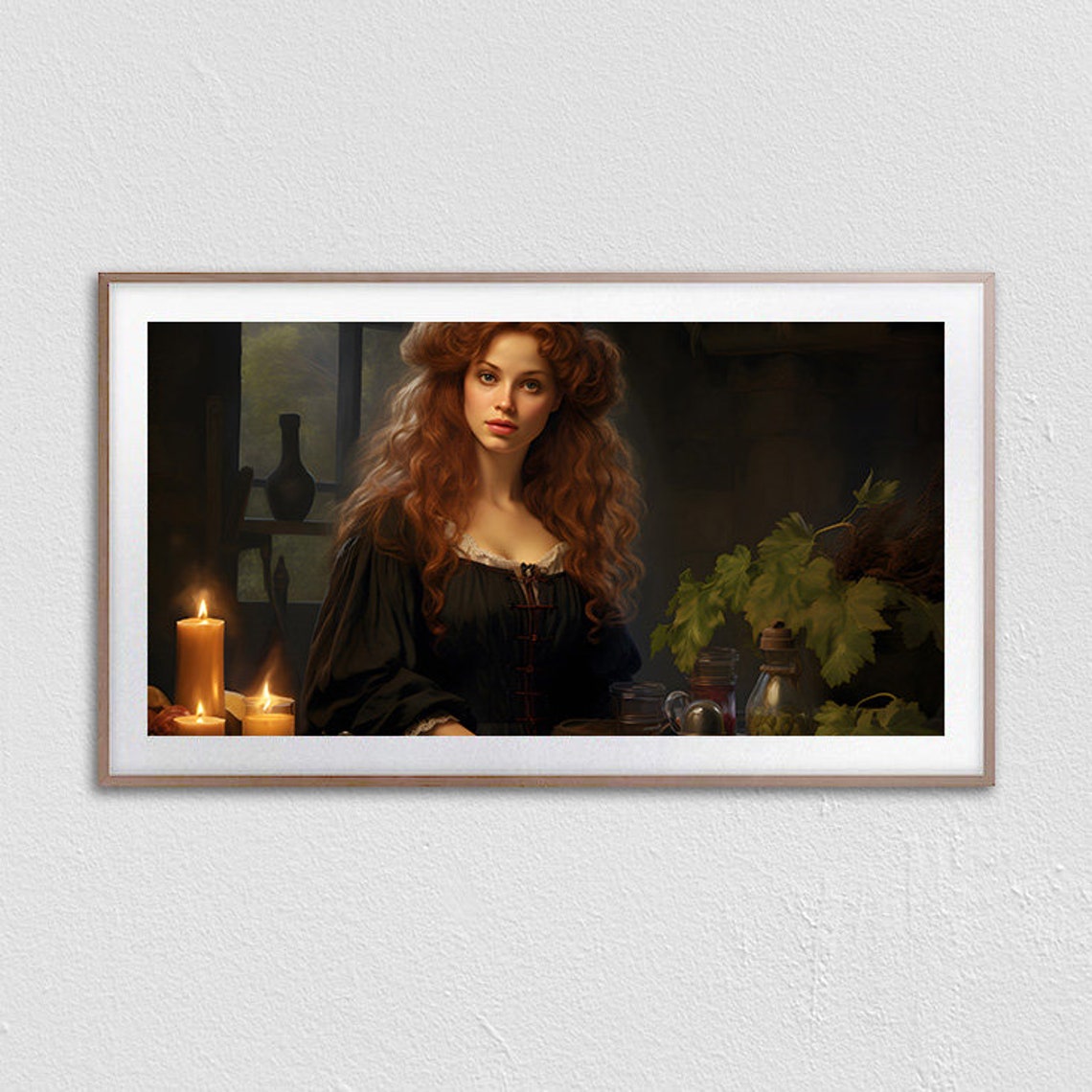 Red Haired Witch Candlelit Vintage Oil Painting Alchemist Poster - Image 2