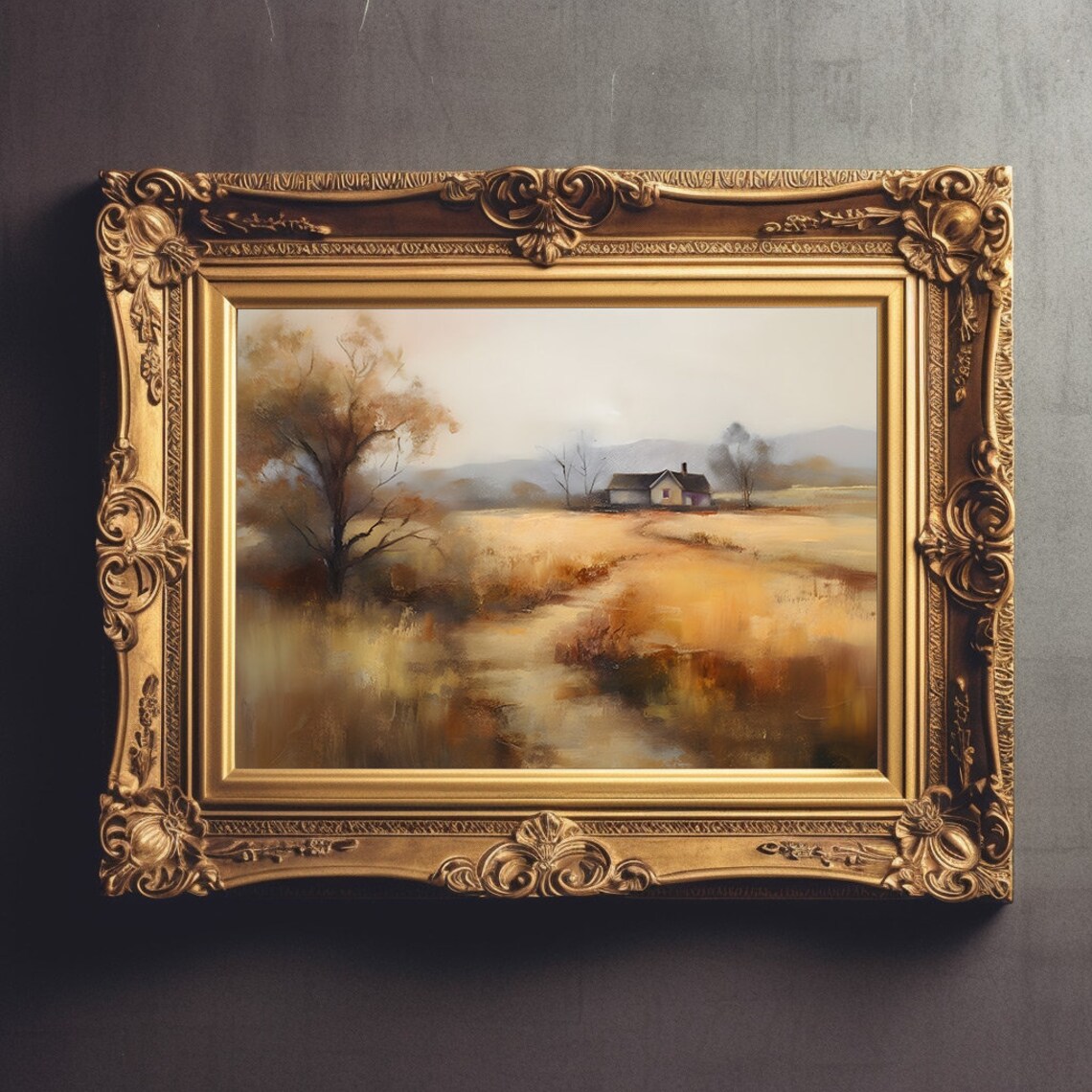 Rustic Farmhouse Golden Wheat Field Autumn Countryside Oil Poster - Image 2
