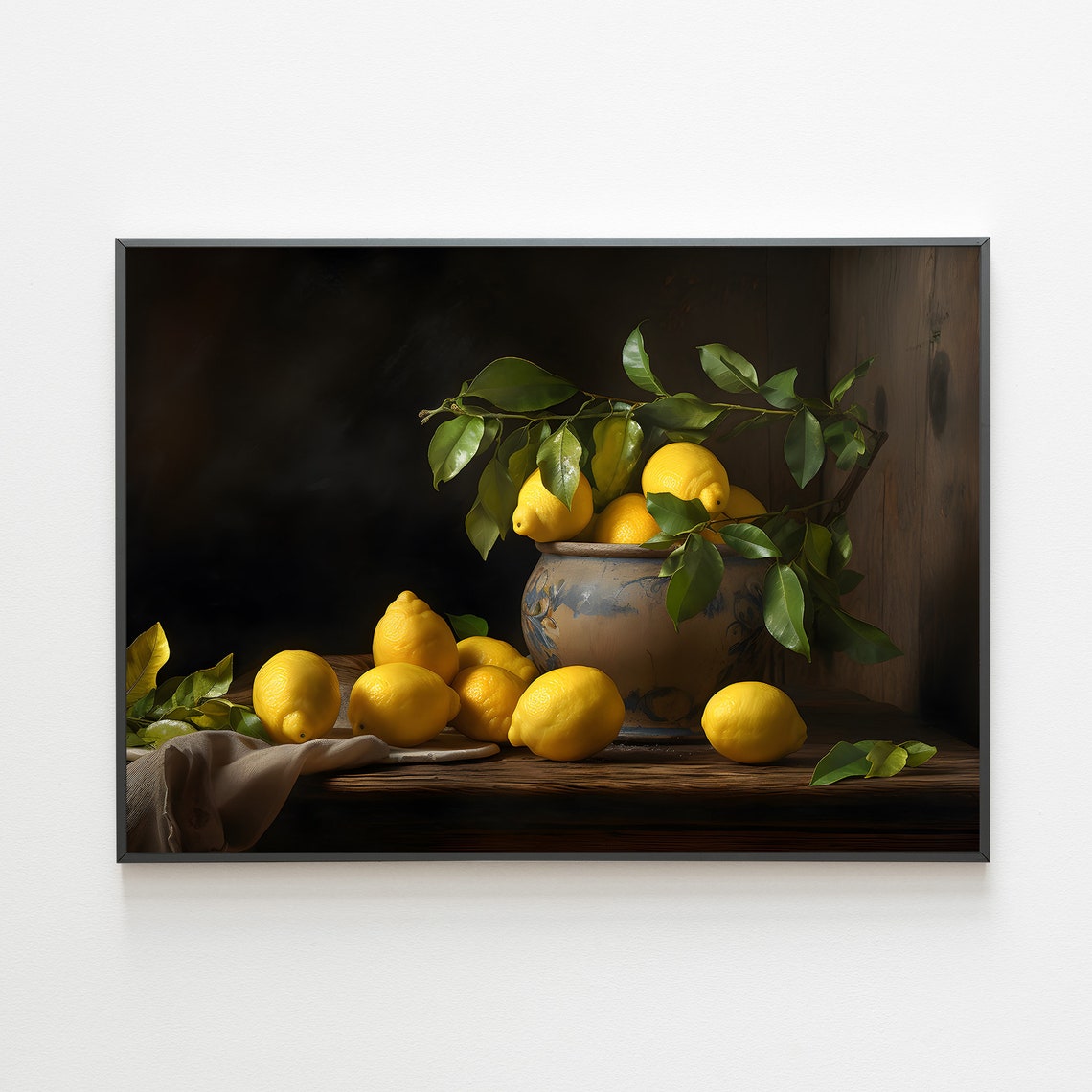 Ceramic Vase Lemons Branch Moody Dark Botanical Still Life Poster