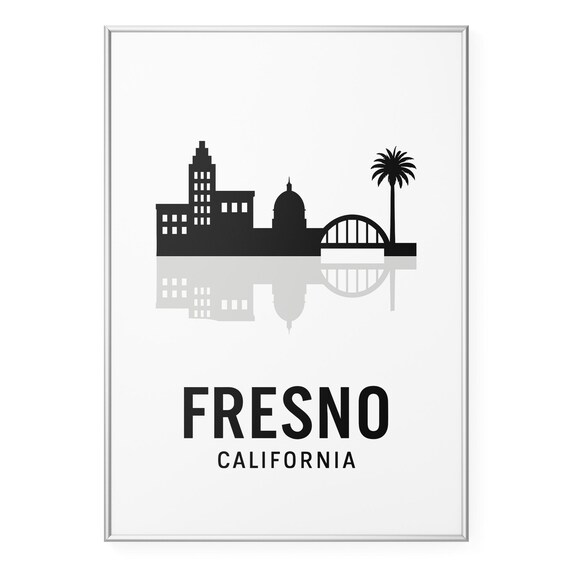 Fresno California Skyline Silhouette Palm Bridge Reflection Poster