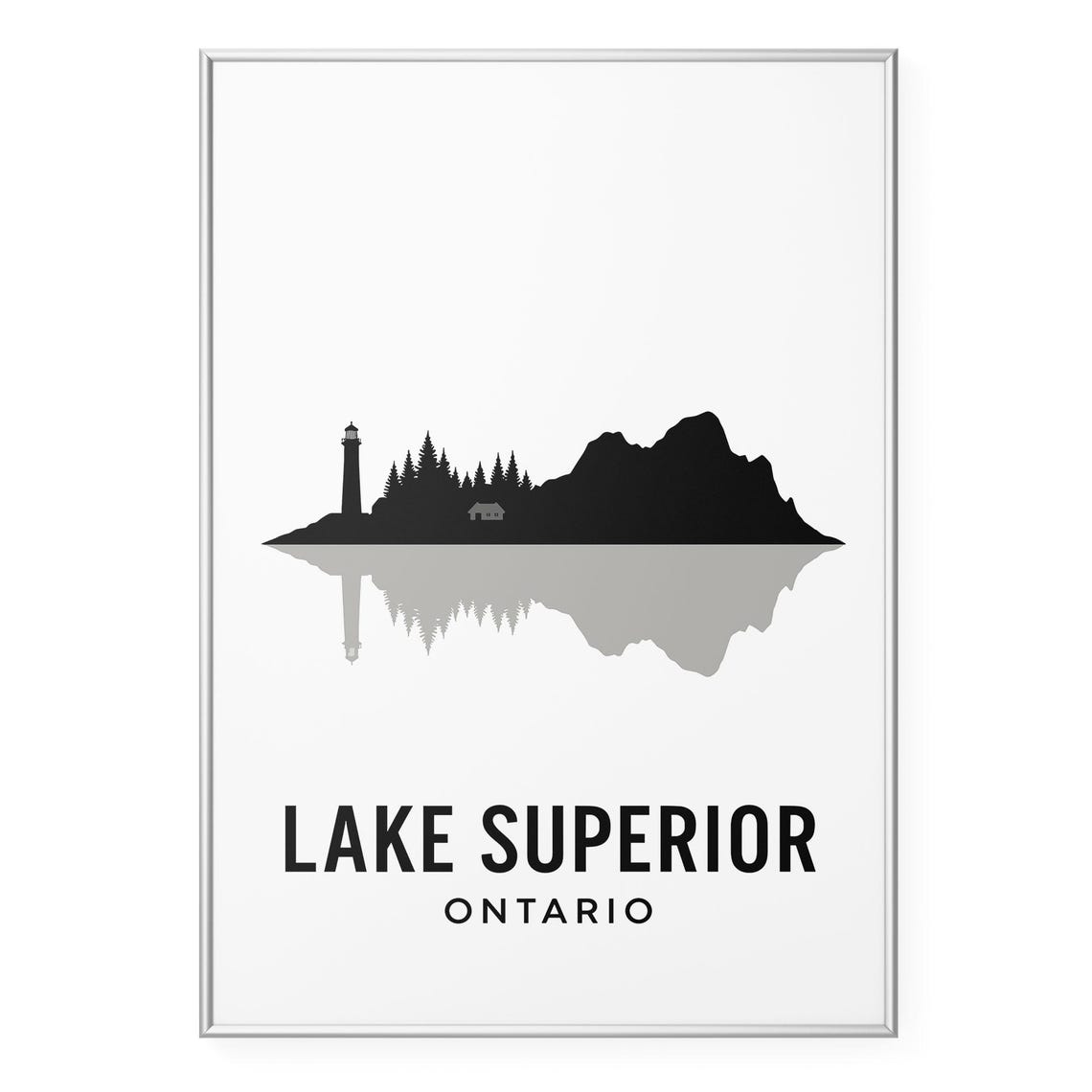 Lake Superior Ontario Lighthouse and Forest Silhouette Nature Poster