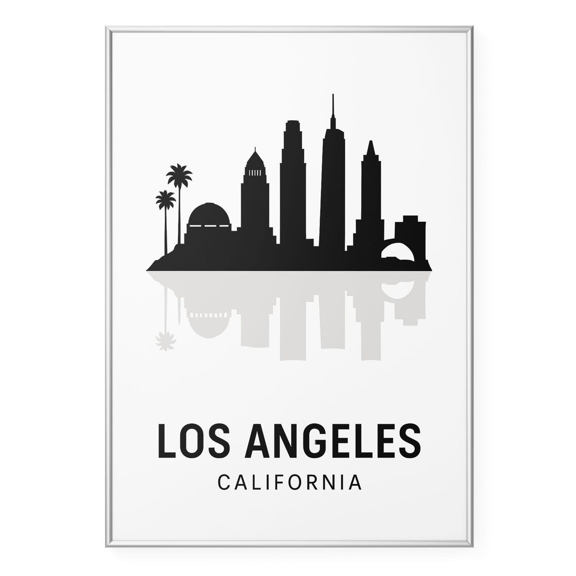 Los Angeles California Skyline Silhouette Palm Trees Travel Poster