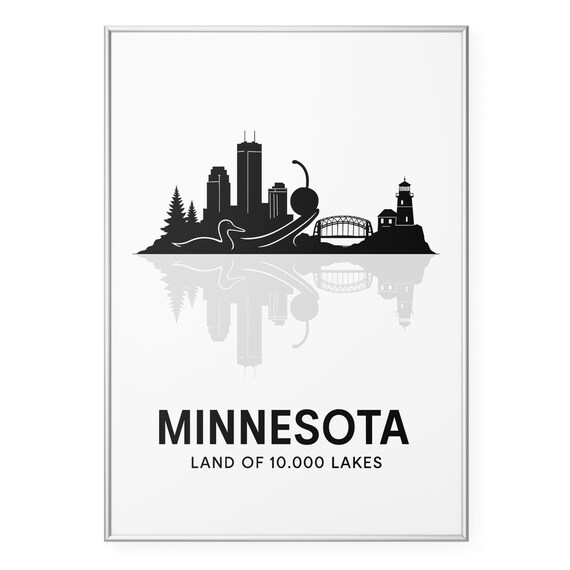 Minnesota Land Of 10000 Lakes Loon Skyline Silhouette Poster