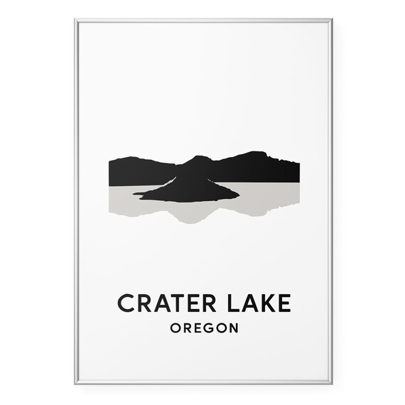 Crater Lake Oregon Minimalist Mountain Lake Silhouette Travel Poster