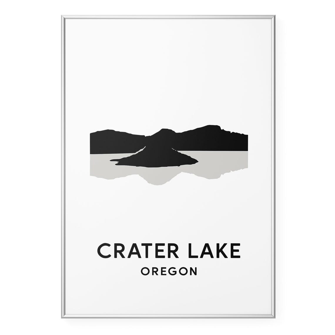 Crater Lake Oregon Minimalist Mountain Lake Silhouette Travel Poster