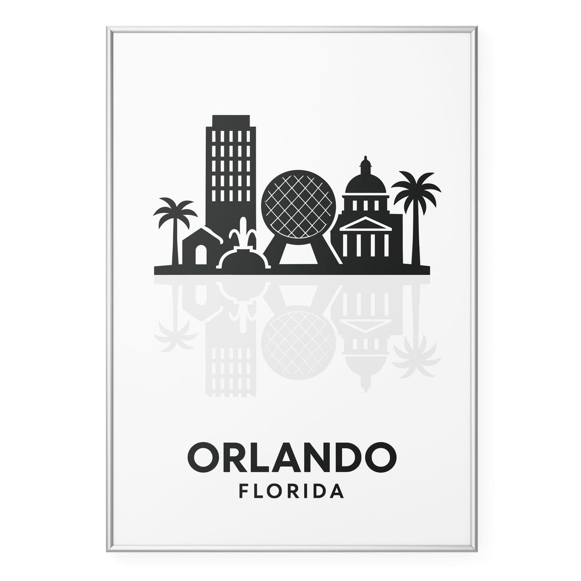 Orlando Florida Skyline With Geodesic Dome Silhouette Poster