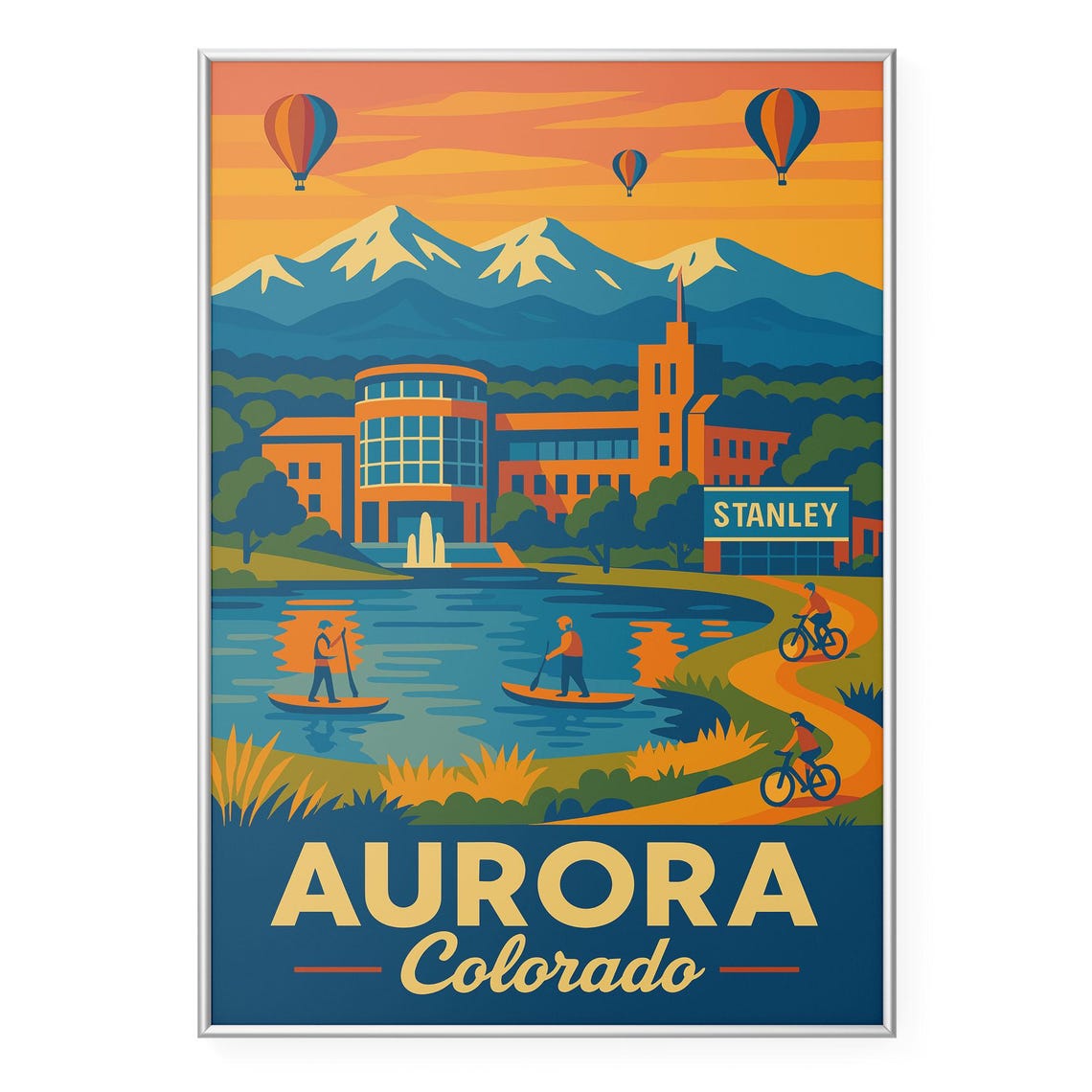 Aurora Colorado Sunset Retro Travel Poster Hot Air Balloons Art