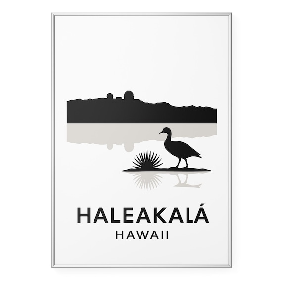 Haleakala Hawaii Minimalist Native Bird Silhouette Volcano Art Poster