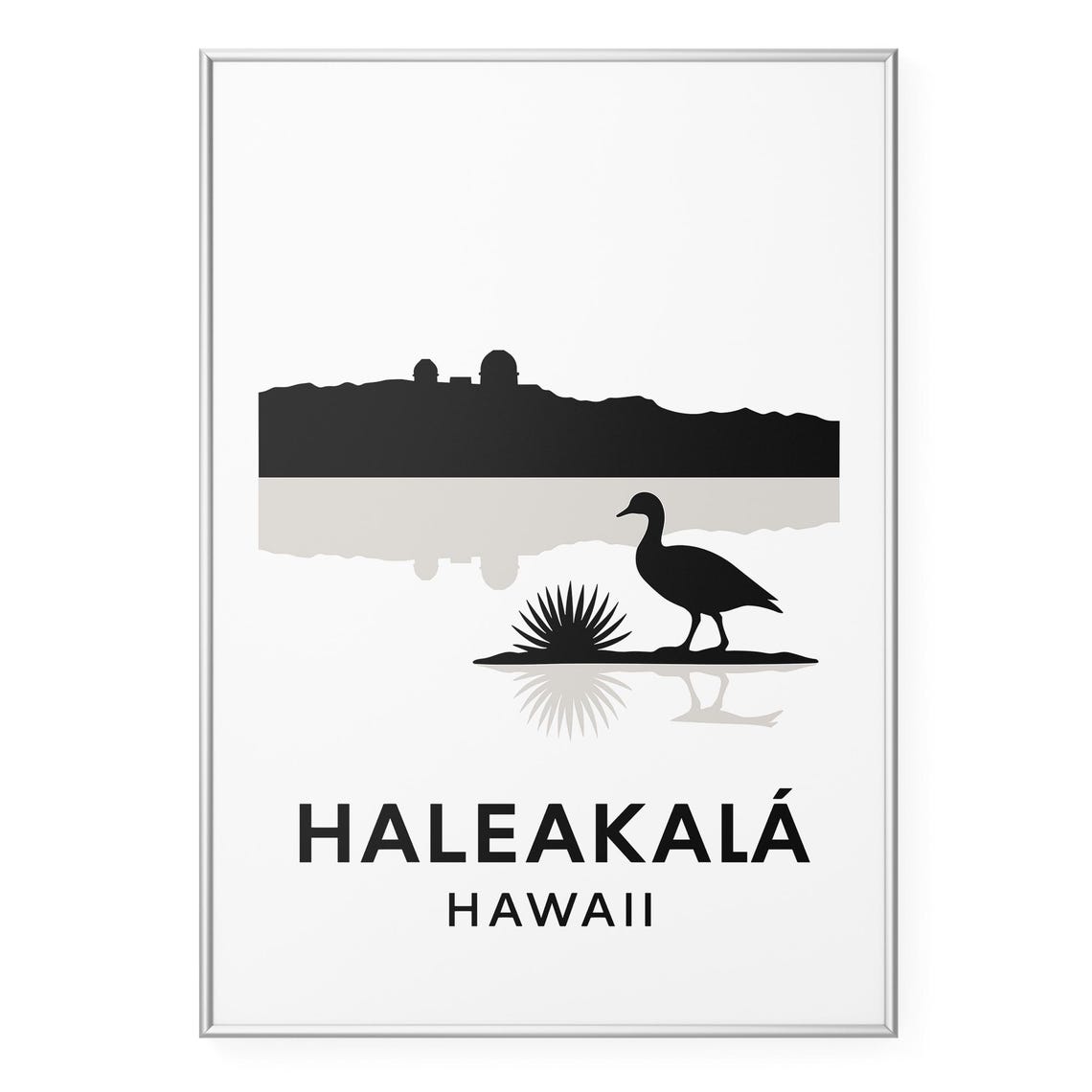 Haleakala Hawaii Minimalist Native Bird Silhouette Volcano Art Poster
