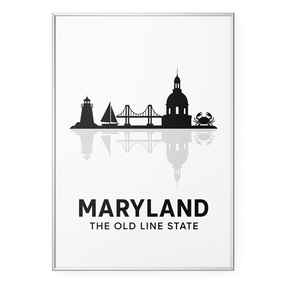 Maryland Old Line State Black Skyline Silhouette Landmarks Poster