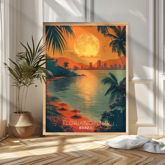 Florianopolis Travel Poster Print Brazil Wall Art Coastal Home And Office Decor Gift For Travelers