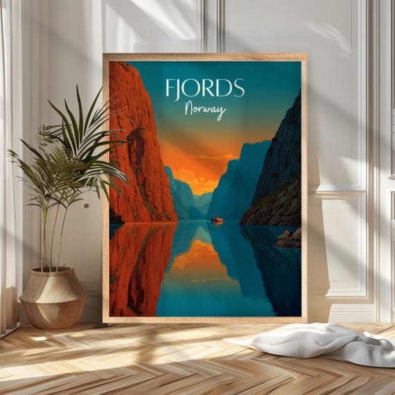 Fjords Travel Poster Print Norway Wall Art Wanderlust Home And Office Decor Gift For Travelers