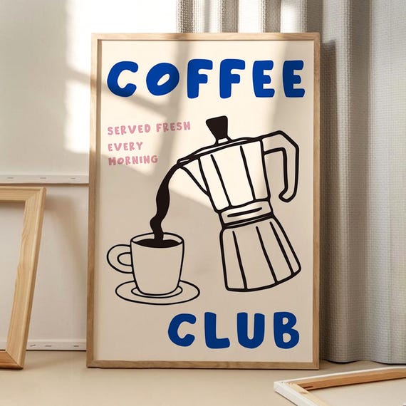 Coffee Club Art Poster Kitchen Wall Decor Retro Home Print Printed Gift