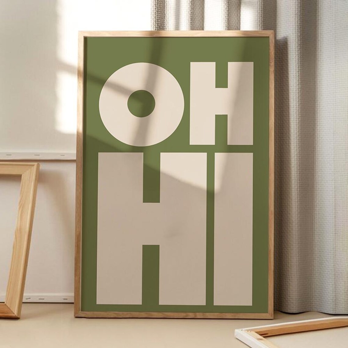 Green Oh Hi Quote Typography Poster, Retro Home Print