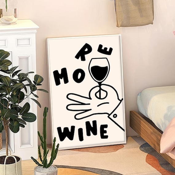 More Wine Playful Hand Holding Wine Glass Typography Bar Cart Poster