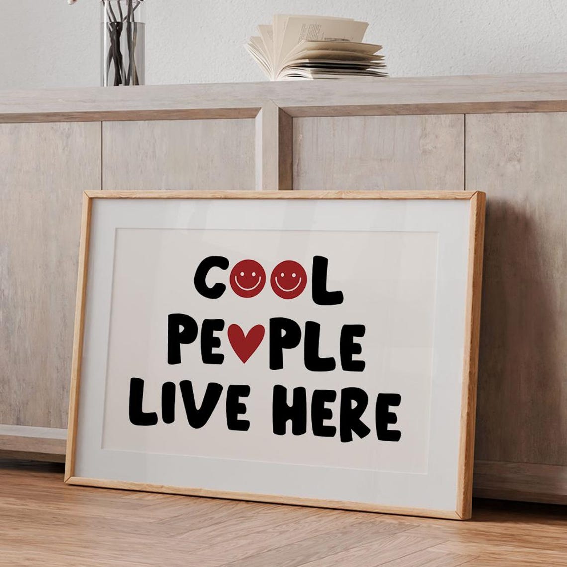 Cool People Live Here Smiley Faces Heart Retro Typography Poster