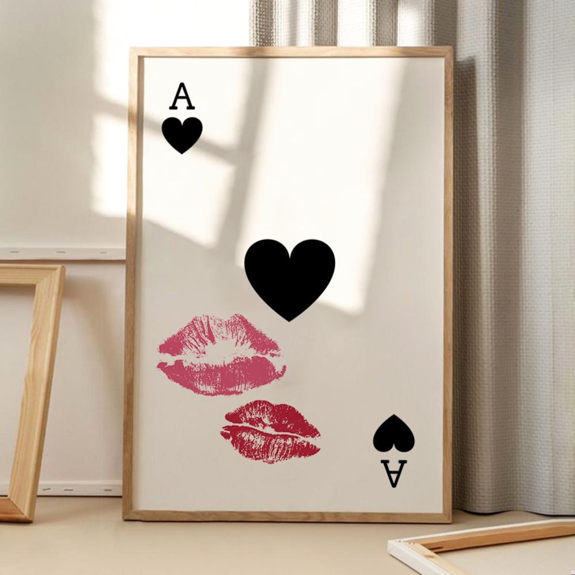 Lipstick Kiss Ace of Hearts Playing Card Trendy Retro Poster