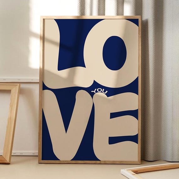 Love You Quote Poster, Retro Apartment Decor