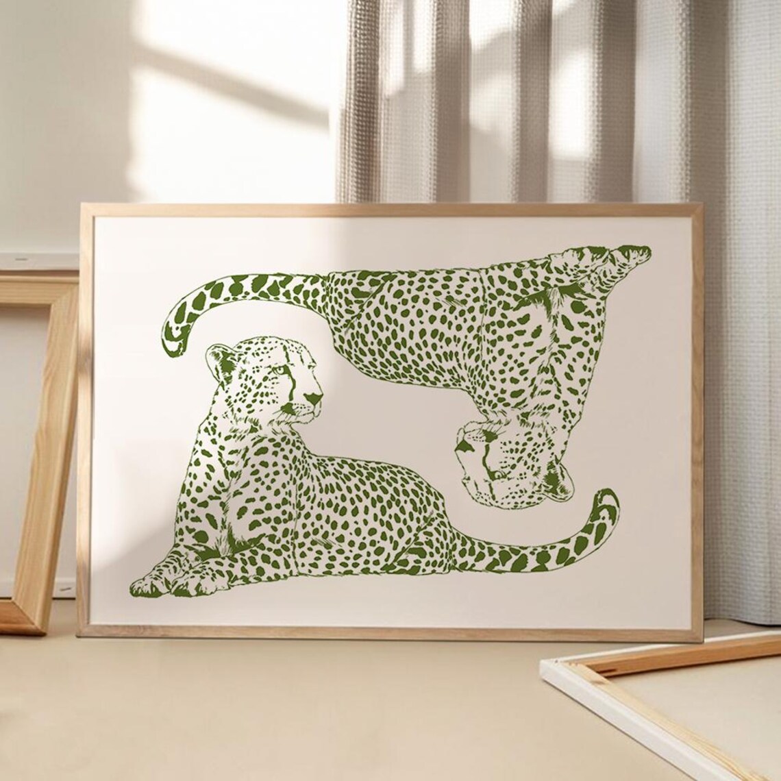 Green Cheetah Art Poster Trendy Wall Decor Retro Home Print Printed Gift