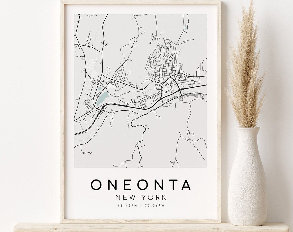 Oneonta New York City Map, Minimalist Art Print