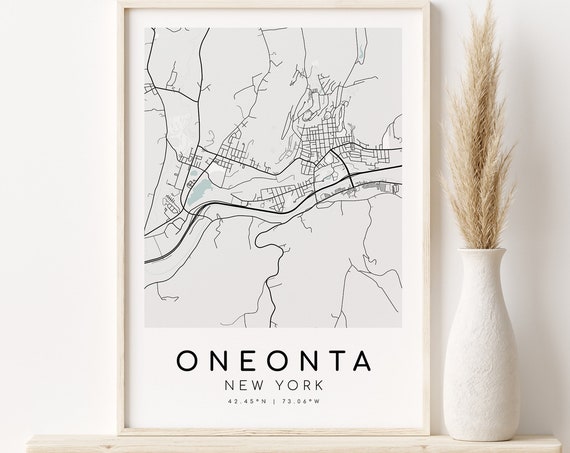 Oneonta New York City Map, Minimalist Art Print
