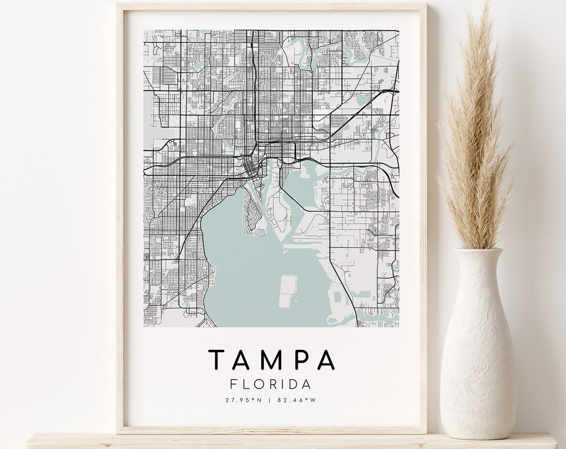 Tampa Florida City Street Map Poster With Coordinates Text Decor