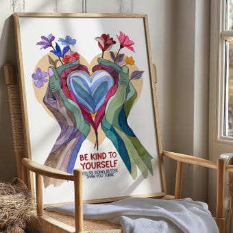 Be Kind To Yourself Watercolor Motivational Wall Art Self Care Quote Print Mental Health Decor