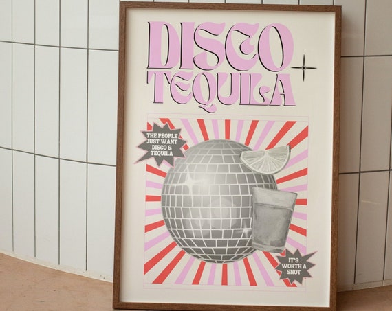 Pink Disco And Tequila Retro Vintage Travel Poster