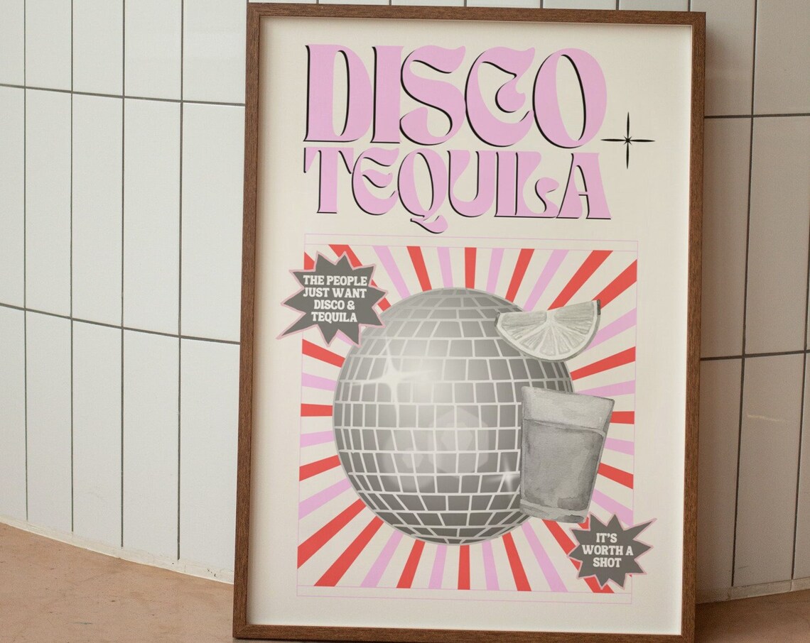 Pink Disco And Tequila Retro Vintage Travel Poster